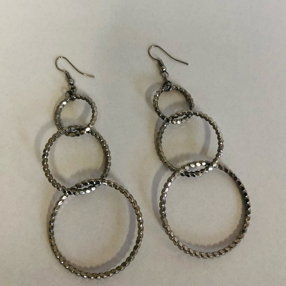 Silver Multi Hoop Textured Earrings - Picture 3 of 7